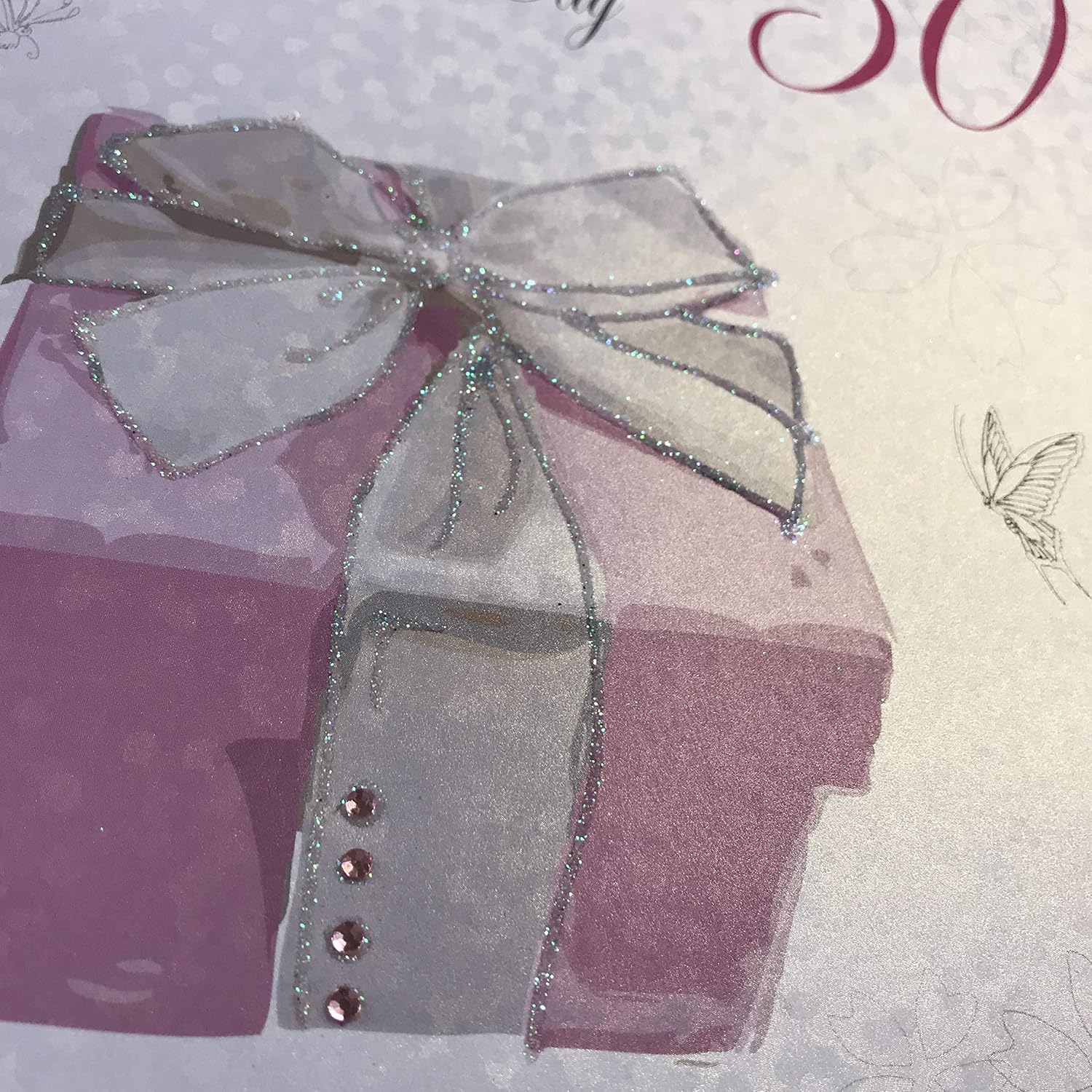 White Cotton Cards Large Happy Wonderfu Day, Pink Present Handmade 50th Birthday Card, XPB50, 22cm x 22xm - Image 3