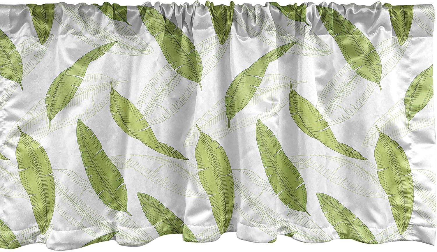 Lunarable Leaves Window Valance, Tropical Pattern with Banana Palm Leaf Monochrome Summer Aloha, Curtain Valance for Kitchen Bedroom Decor with Rod Pocket, 54