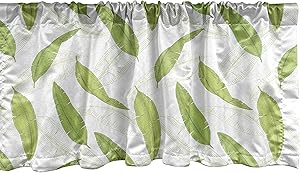 Lunarable Leaves Window Valance, Tropical Pattern with Banana Palm Leaf Monochrome Summer Aloha, Curtain Valance for Kitchen Bedroom Decor with Rod Pocket, 54