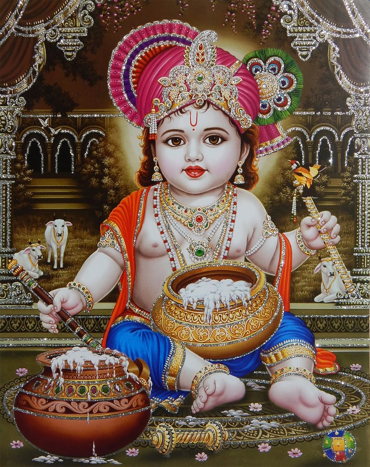Trendy Shoppe Paper Lord Krishna Bal Gopal Large Glittering