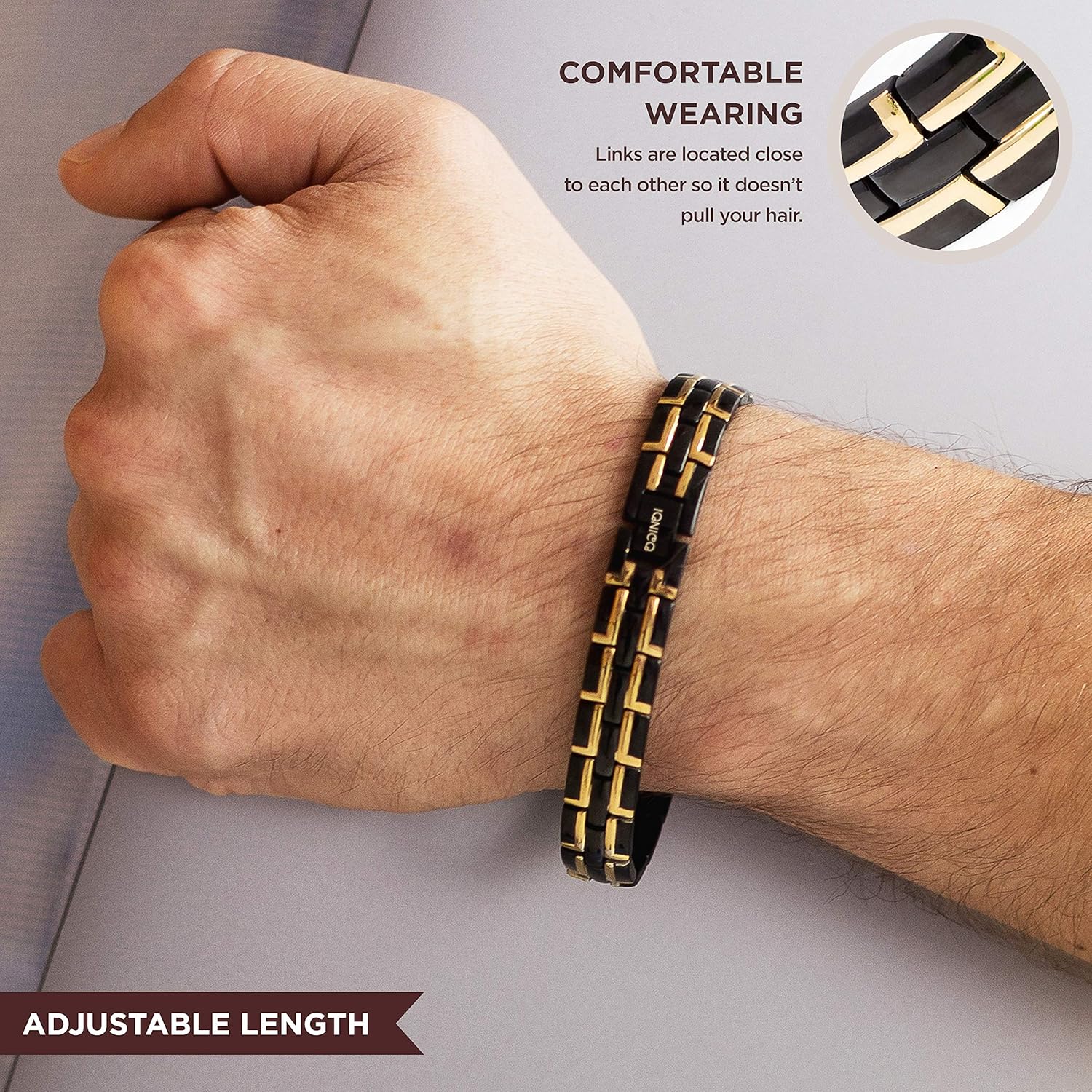 IONICO Stylish Magnetic Therapy Bracelet for Men and Women Health Improvement | Reliefs Arthritis, Carpal Tunnel, migraine, Headache Pain, Blood Pressure | Strong Energy Healing Power (Black-Gold): Health & Personal Care