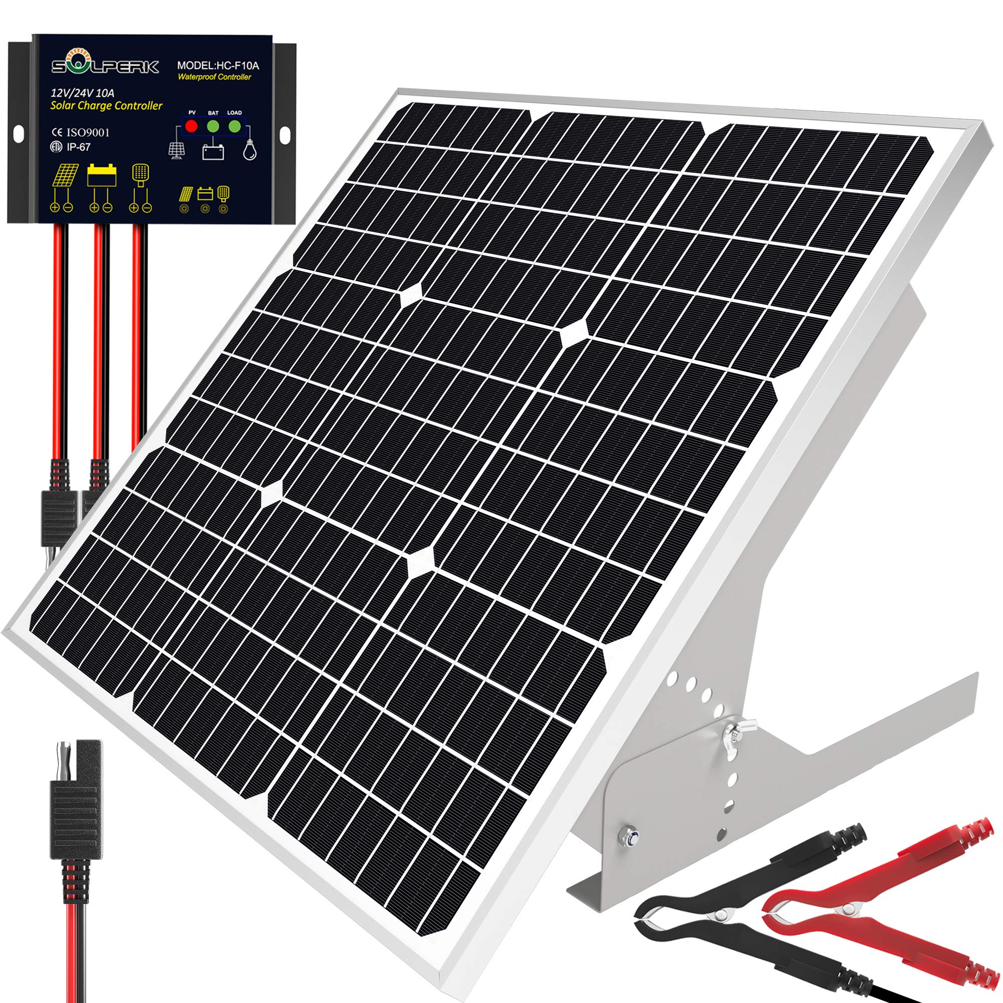 Photo 1 of SOLPERK 50W/12V Solar Panel Kit, Solar Battery Trickle Charger Maintainer + Waterproof Controller + Adjustable Mount Bracket for Automotive Motorcycle Boat Marine RV Camping Roof