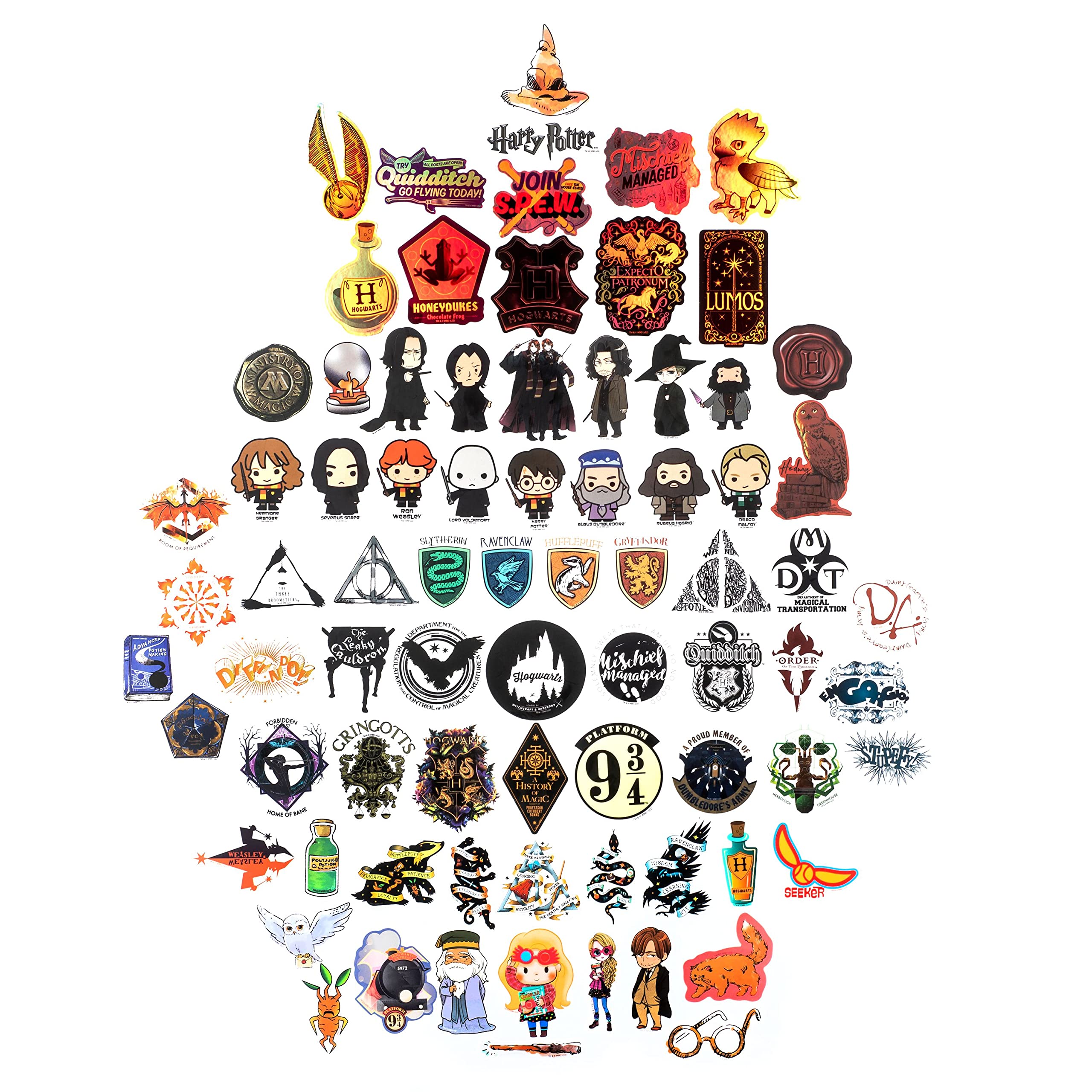 Conquest Journals Harry Potter Jumbo Variety Sticker Pack, 150 Unique Stickers Including 10 Hologram Stickers, Waterproof, UV and Scratch Resistant, Officially Licensed