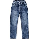 KIDSCOOL SPACE Girls Slim Fit Pull On Jeans,Ribbed Waistband Stretch Denim Pants