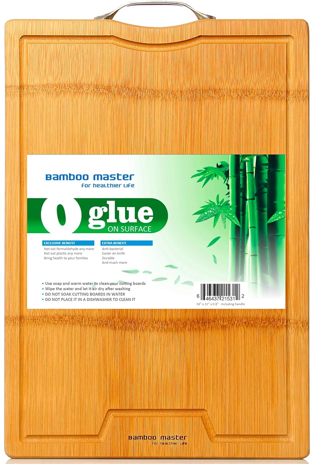Healthiest Large Strong Thick Bamboo Cutting Board 18"X12"X0.8" with