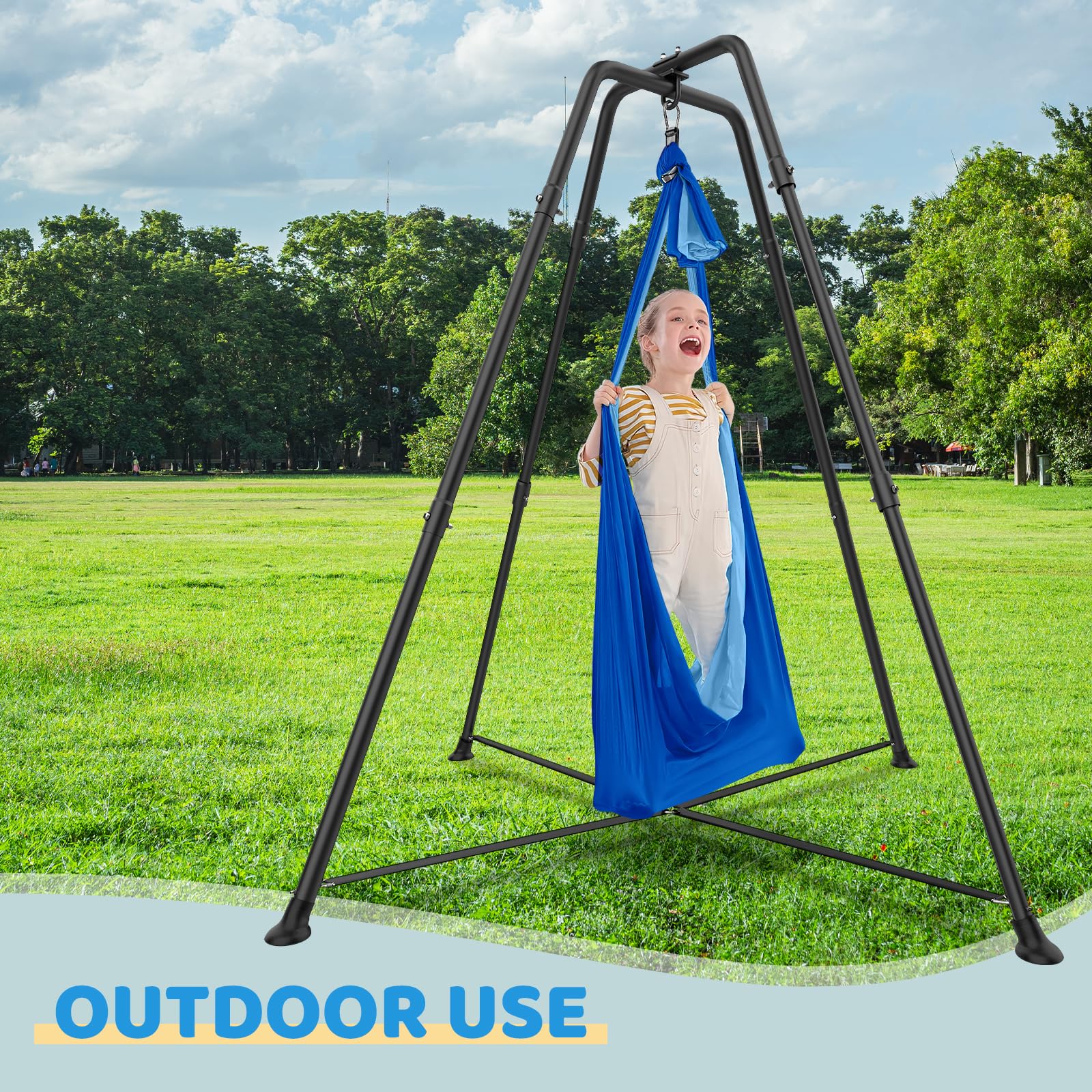 Swing Stand Frame with Sensory Pod Swings and Chair, Sensory Swing Set, X-Shaped Swing Frame, Heavy-Duty Metal Hammock Chair Stand for for Kids and Adults Indoor and Outdoor 330LBS(Blue)