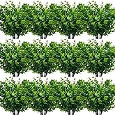 TURNMEON 20 Bundles Artificial Greenery Plants Outdoor Spring Decor, UV Resistant Fake Plants Boxwood Shrubs Grass, Faux Eucalyptus Flowers for Farmhouse Gardens Home Patio Indoor Outdoor Decor(Green)
