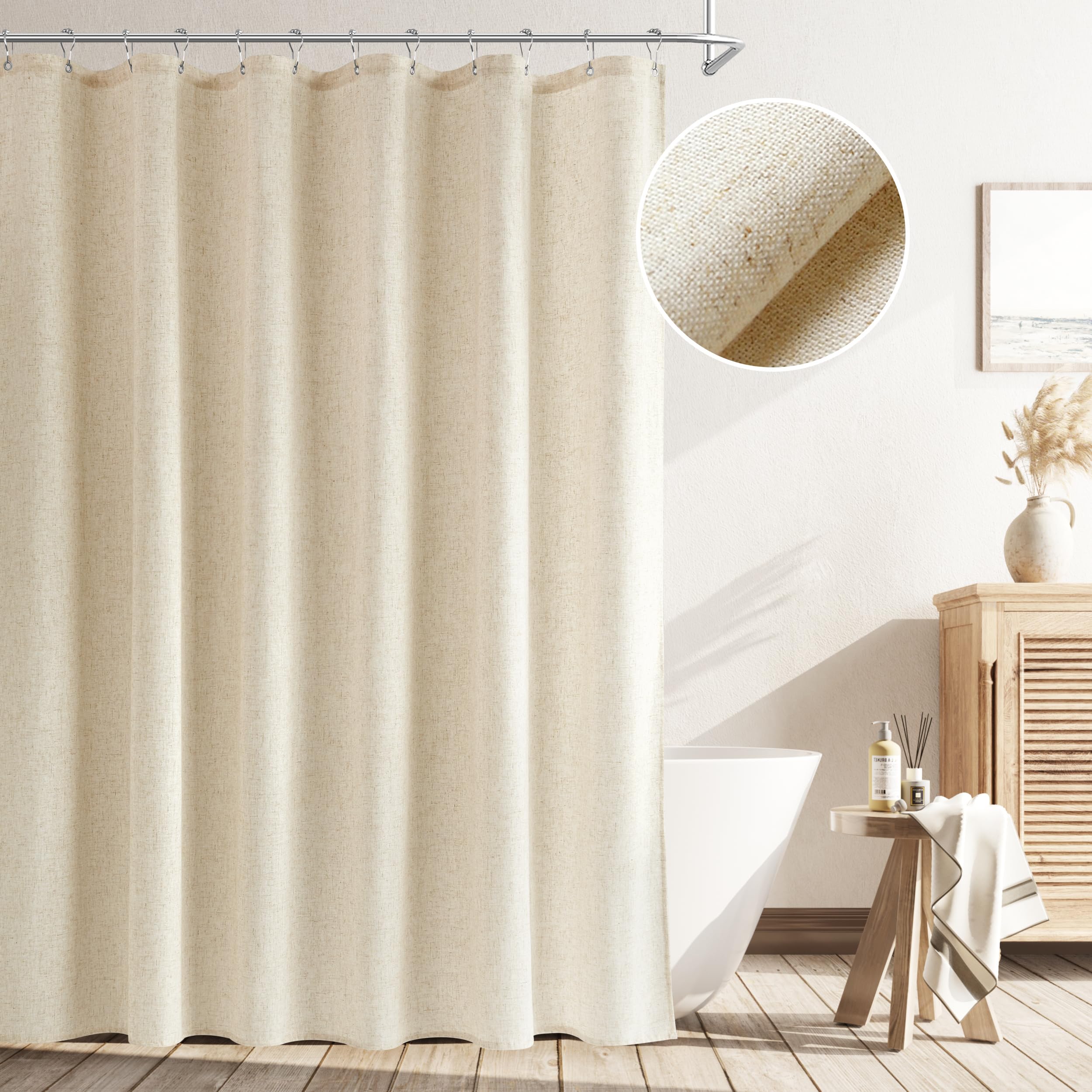 Photo 1 of Naturoom Beige Shower Curtain, Linen Textured Fabric Shower Curtains for Bathroom Modern Farmhouse Neutral Tone Premium Quality Fabric Bohemian Rustic Cottage Country Bathroom Decor, Cream, 72 x 72