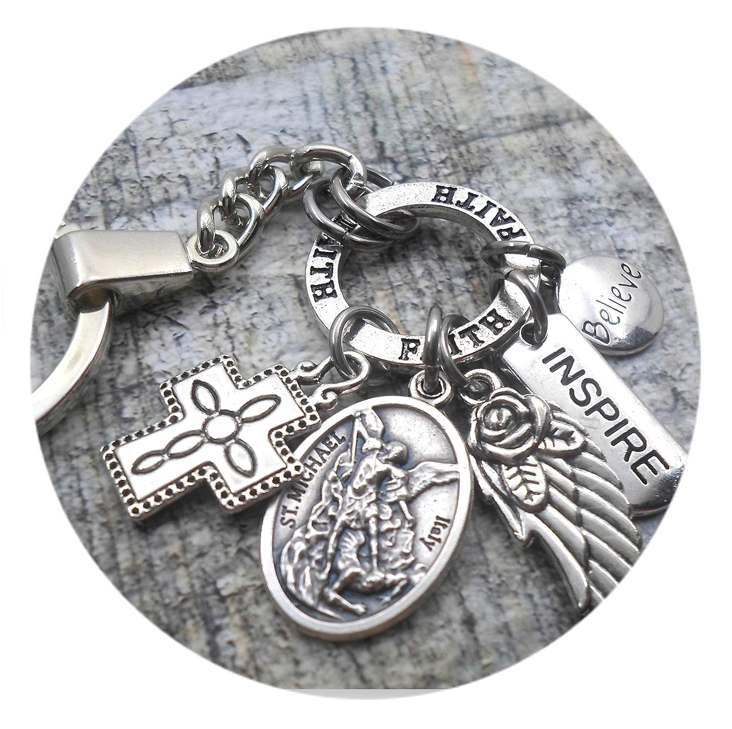 Archangel Michael, St. Michael Keychain, Clip or Necklace. Faith, Love and Inspire. All is Well, with You 24/7. Protect, Lead and Guide. Divine Messenger Help. Unisex Gift. Add Initial or Birthstone.