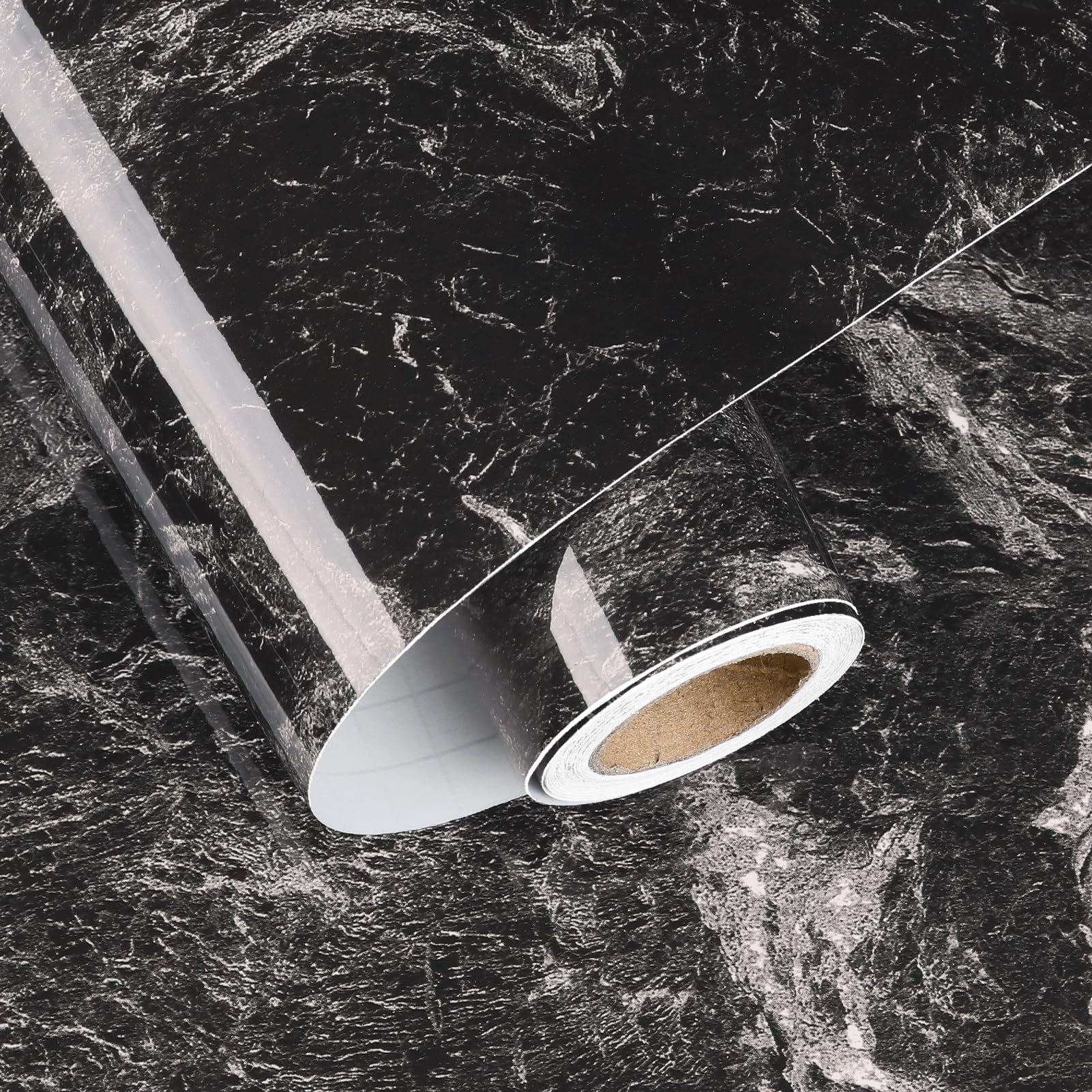 HotDecor Light Black Wallpaper Peel and Stick Kitchen Worktop Covering Marble Sticky Back Plastic 60cm X 300cm Gloss Black Marble Vinyl Wrap for Worktop Cupboards Bathroom Waterproof Wallpaper