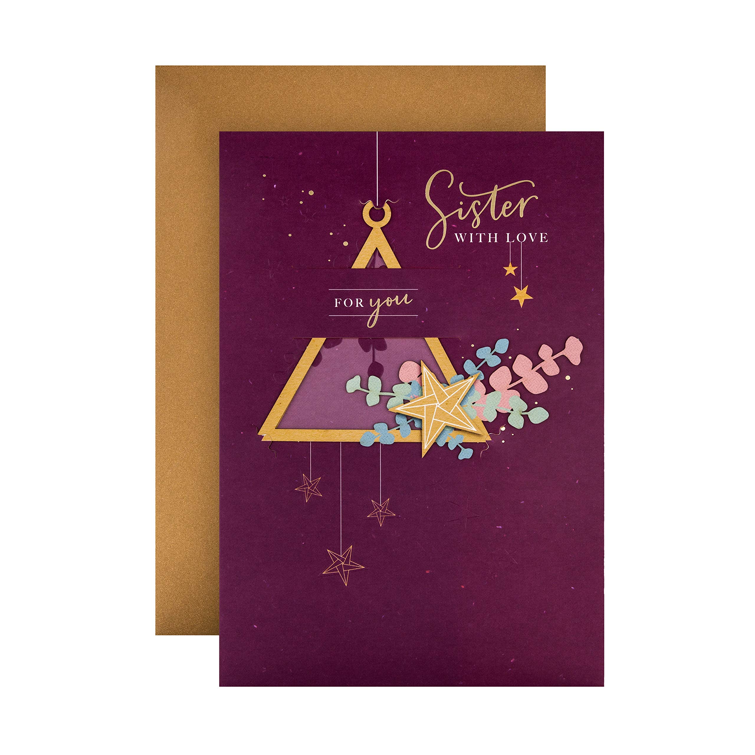 Hallmark Christmas Card for Sister - Traditional Design with 3D Keepsake Attachment