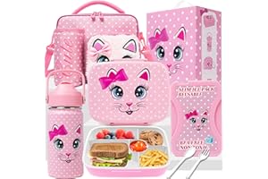 Oruiji Bento Box for Kids with Ice Pack Lunch Box for Girls 5-12 for School with Lunch Bag Set Cute Kids Lunch Box Containers with Stainless Steel Water Bottle for Pre-School Girls Toddler Daycare