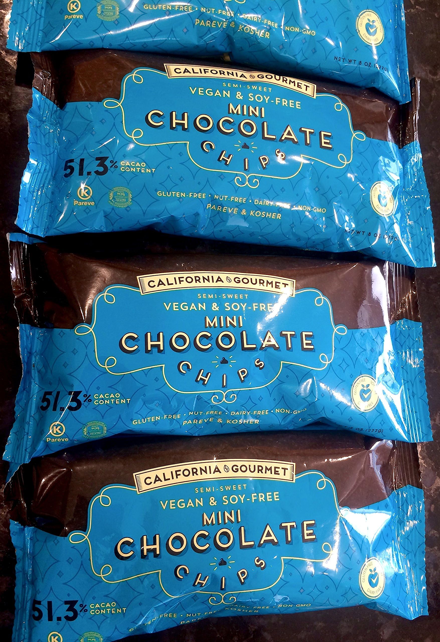51.3% Cocoa Vegan Chocolate Chips Soy Free Dairy Free Kosher Gluten Free Nut Free 8 oz. bags (10 Pack)