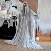 Fun Express Spooky Standing Ghost Girl Animated Halloween Decoration, 5.7ft | Creepy 5ft 7in Light Up Ghost Girl with Flashing Red Eyes and Tattered Veil Creates a Spooky Outdoor Halloween Display