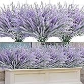 obbsie 30 Bundles Artificial Lavender Outdoor, 14.5" UV Resistant Faux Plants Outdoor Greenery Stems No Fade Plastic Fake Flowers for Window Garden Office Patio Porch Decor