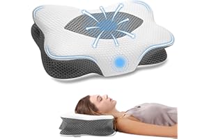 Anvo Cervical Pillow for Neck Pain Relief - Memory Foam Pillow for Neck and Shoulder Pain - Neck Pillows for Pain Relief Sleeping - Ergonomic Pillow for Side Back Stomach Sleeper - Grey Queen Firm