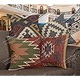 Chouhan Rugs 4 PCS Set of Hand Woven Jute Kilim Cushion Cover Indian Vintage Pillows 18X18 Rug Boho Shams (Pattern 3)