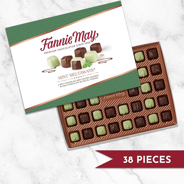FANNIE MAY, MILK CHOCOLATE CANDY, MINT MELTAWAYS, GIFT BOX, 11.5 OZ