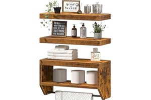 QEEIG Bathroom Floating Shelves for Wall - Shelf Over Toilet Paper Storage Farmhouse 16 inch Set of 3, Rustic Brown (028-40BN3)