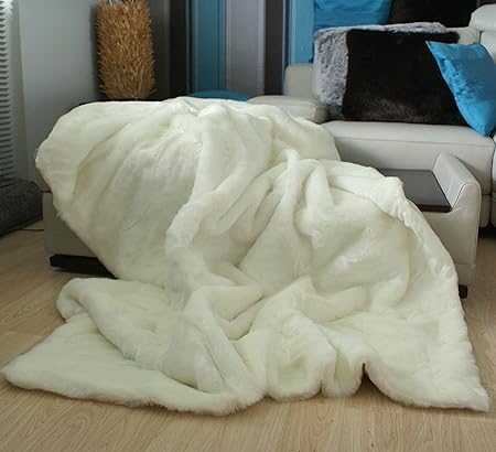 Faux Fur Throws Winter Cream With Faux Suede Backing Standard