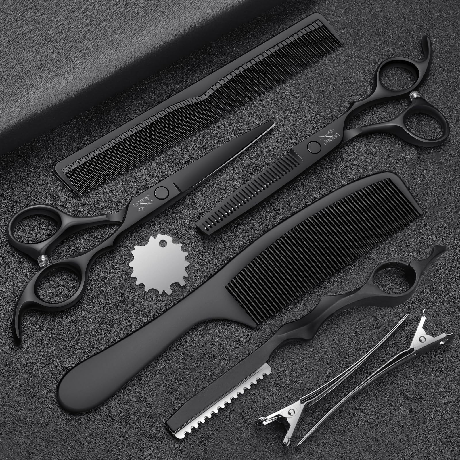 JASON Professional Hairdressing Scissors - 6.5" Hair Cutting & Thinning Scissors for Hairdresser/Beginner, Black