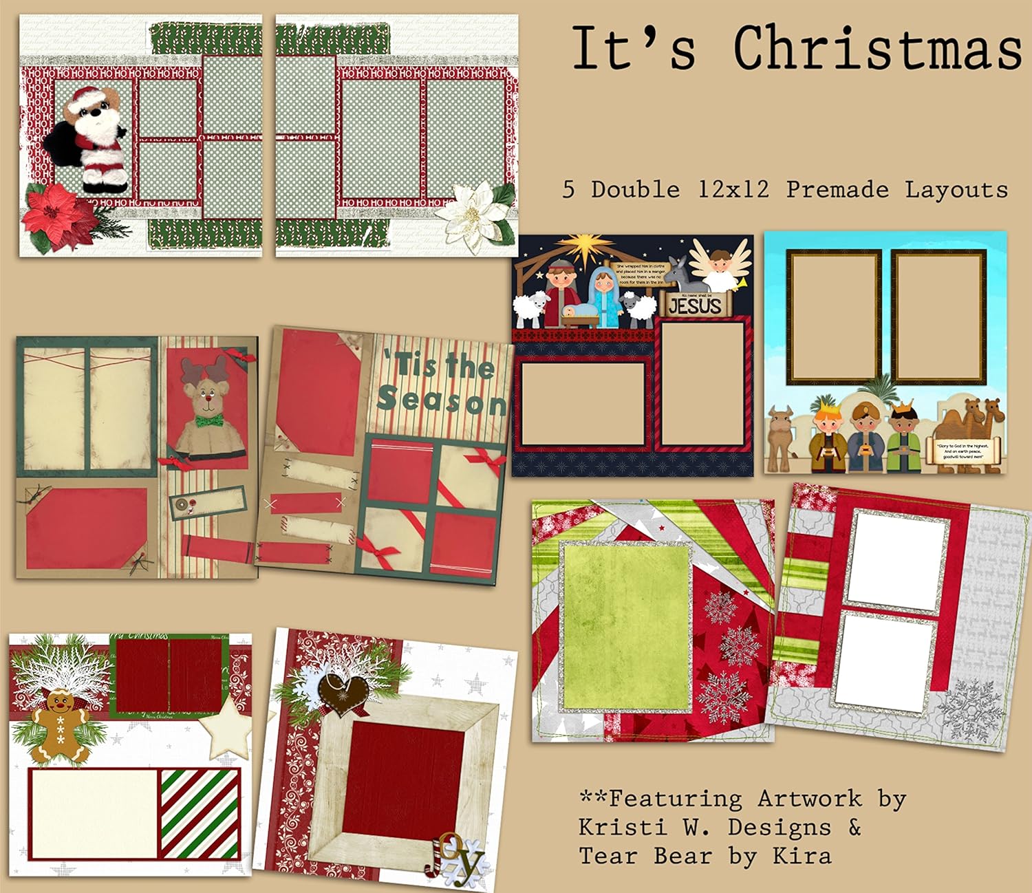 It's Christmas Scrapbook Set 5 Double Page Layouts