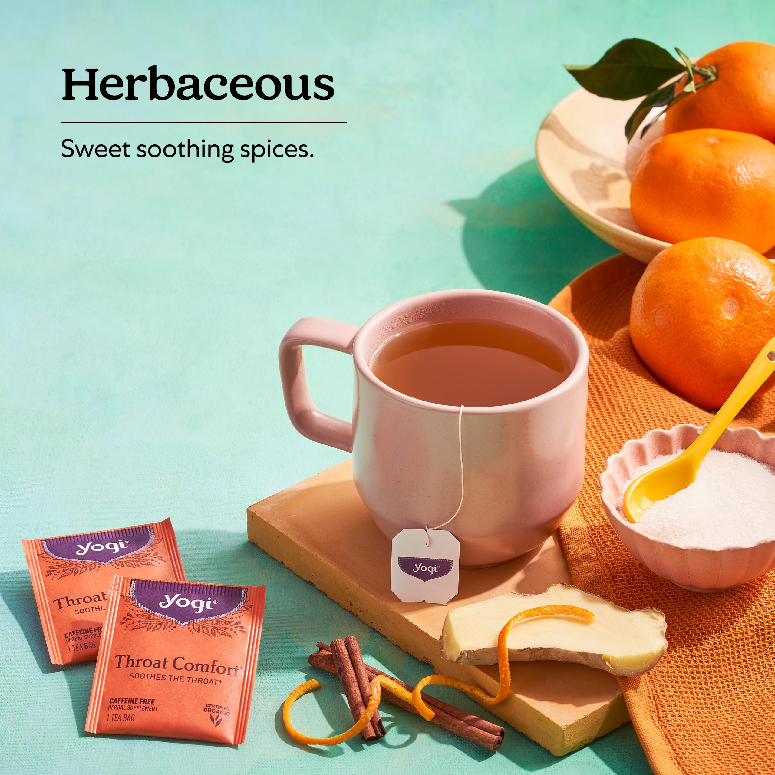 Yogi Tea - Throat Comfort (6 Pack) - Soothes the Throat with Wild Cherry Bark, Licorice Root, Mullein, and Ginger - Caffeine Free - 96 Organic Herbal Tea Bags