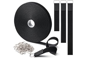 CADONO 1" x16Ft Hook and Loop Straps with 25 Metal Buckles, Adjustable Fastening Cable Straps, Free Cut Length, Reusable Nylon Cable Ties for Organizer or Storage, Black