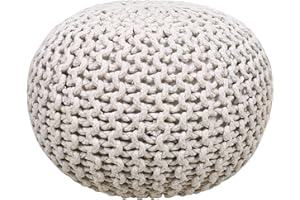 RAJRANG Ottoman Round Pouf Ivory Cotton Braided Cord Woven Foot Stool Hand Stitched Stuffed Pouf Patio Seating 14 x 20 Inch