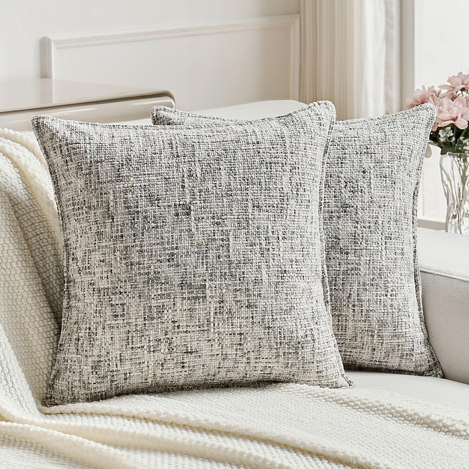 Photo 1 of FUTEI Black Decorative Throw Pillow Covers 20x20 Inch Set of 2,Soft Chenille Tweed Textured Cushion Case,Modern Home Decor for Couch Bed Living Room