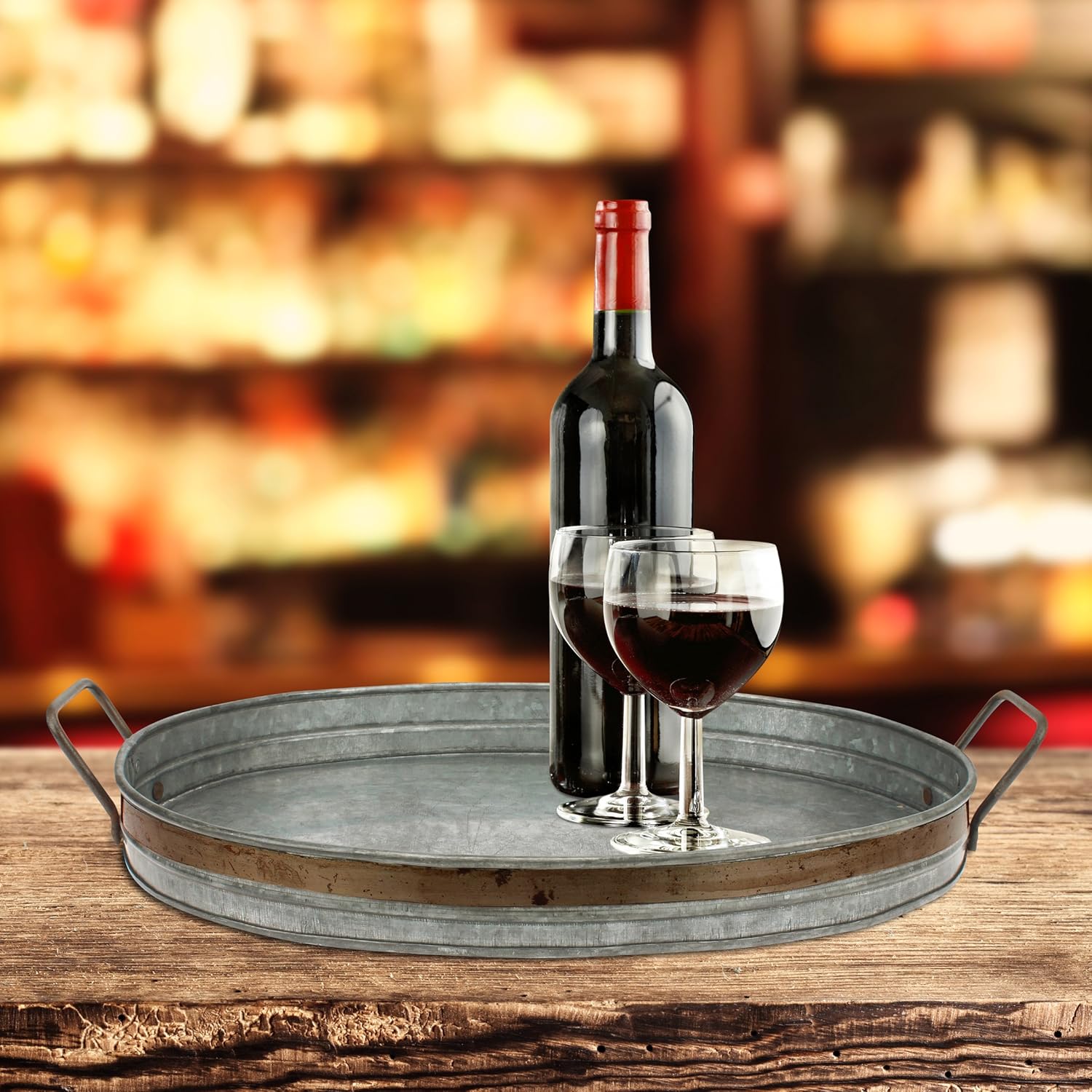 Rustic Accessories For Weddings And Parties Decorative Centerpiece For Coffee Table Or Dining Table Stonebriar Galvanized Metal Serving Tray With Rust Trim And Metal Handles Unique Butler Tray Home Decor Accents Decorative