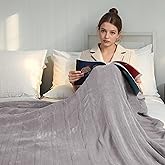 Electric Heated Blanket 84"x90" Queen Size - 4 Heat Settings & Dual Controllers, 10H Auto Shut Off, Ultra-Soft Coral Fleece Heated Blanket with Overheat Protection, Cozy and Comfortable, Light Grey