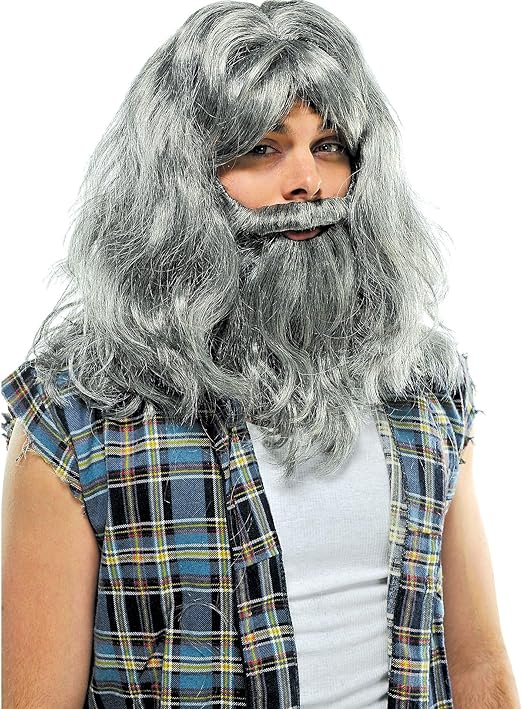 Amazon Com Silver Old Man Wig Beard Deluxe Set Kitchen Dining