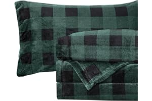 Elegant Comfort Luxuriously Soft 4-Piece Velvet Plush Flannel Sheet Set - Premium Quality - Cozy Warm, Anti-Static, Non Pilling Fuzzy Velvet Flannel Fleece Deep Pocket Sheet Set - Queen, Buffalo Green