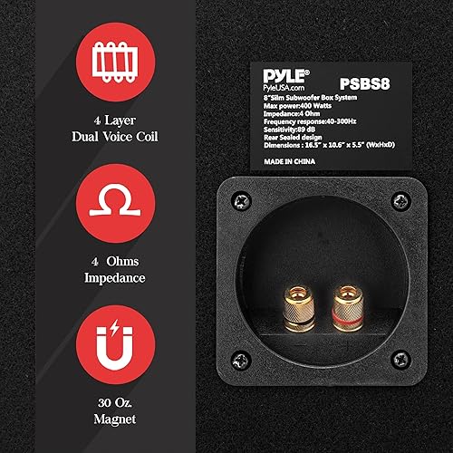 Pyle Slim Subwoofer Box System 400 Watts, Perfect for Mount Car