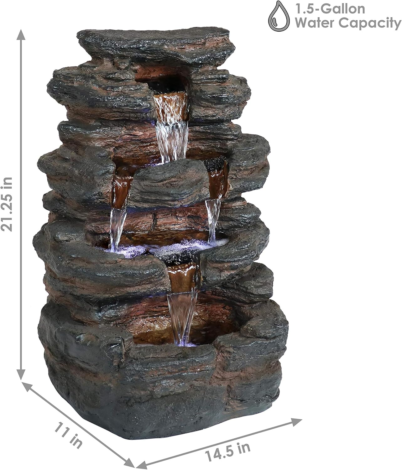 Sunnydaze Tumbling Falls Rock Style Outdoor Water Fountain with LED Lights - Corded Electric - Garden, Patio and Lawn Decor - Outdoor Waterfall Feature - 21-Inch: Kitchen & Dining
