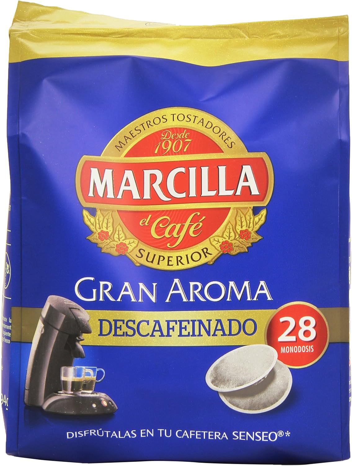 Marcilla Café Gran Aroma Descafeinado. 5 packs de 28 monodosis ...