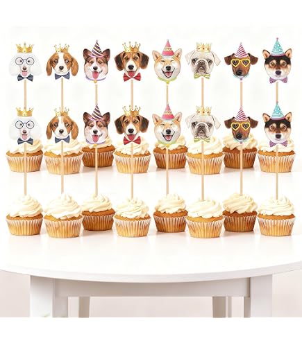 Ercadio Cupcake-Topper Mit Tiermotiven – 24 Stück, Aus Karton & Bambus, Für Haustier-Partys & Geburtstage
