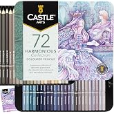 Castle Art Supplies 72 Colored Pencils - Muted, Relaxing Art Palette | Wax-based soft cores for adult artists' relaxation - rich, calming tones - beautifully presented in a sturdy tin case