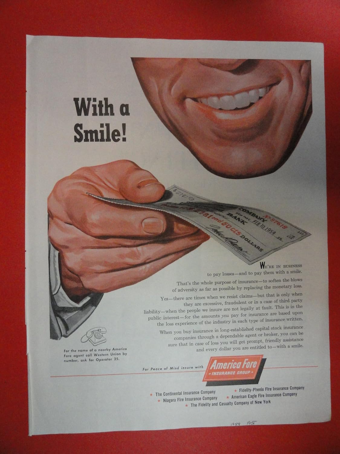 America Fore insurance group. 50�s Print Ad