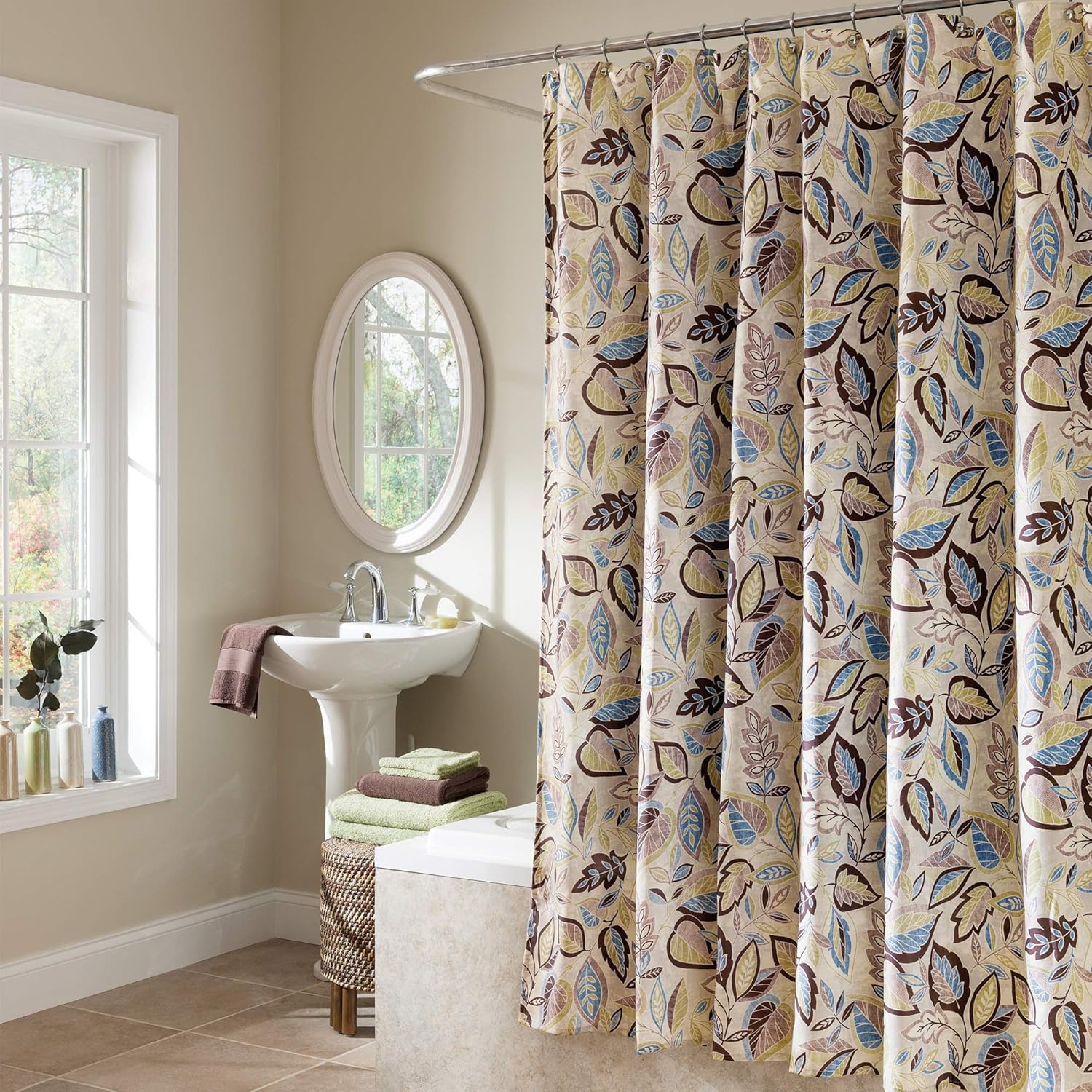 EXCELL Home Fashions Jacobean Leaf Fabric Shower Curtain, Superior Quality Botanical Shower Curtain for Master Bathroom, Kid’s, Guest Bathroom, 70” x 72”, Multicolor