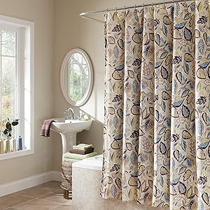 EXCELL Home Fashions Jacobean Leaf Fabric Shower Curtain, Superior Quality Botanical Shower Curtain for Master Bathroom, Kid’s, Guest Bathroom, 70” x 72”, Multicolor
