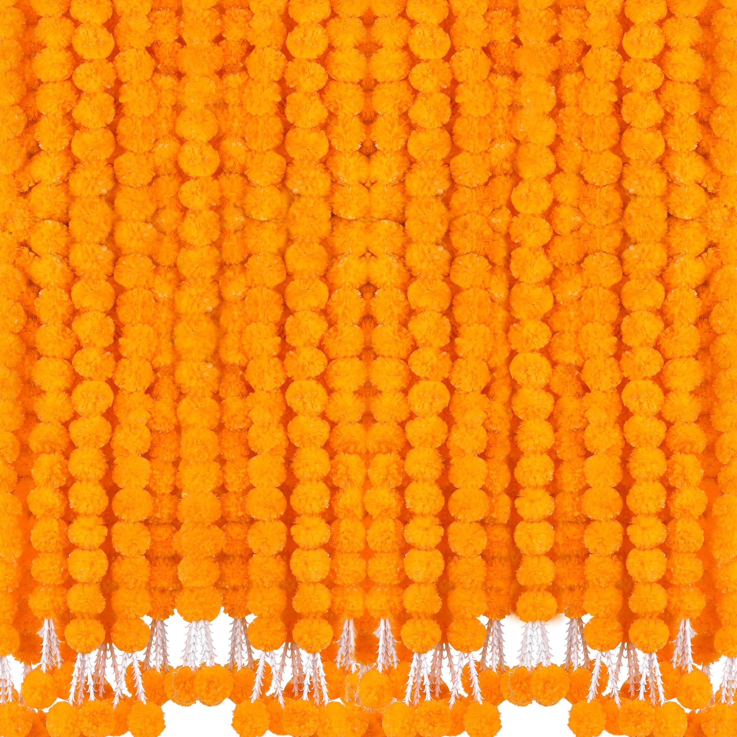 Photo 1 of 6 Pcs 5 Feet Long Strands Marigold Flowers Garland with Pendant Indian Wedding Decoration Artificial Decorations for Altar Faux Flower for Diwali, Pooja, Bush Floral Party (Orange)