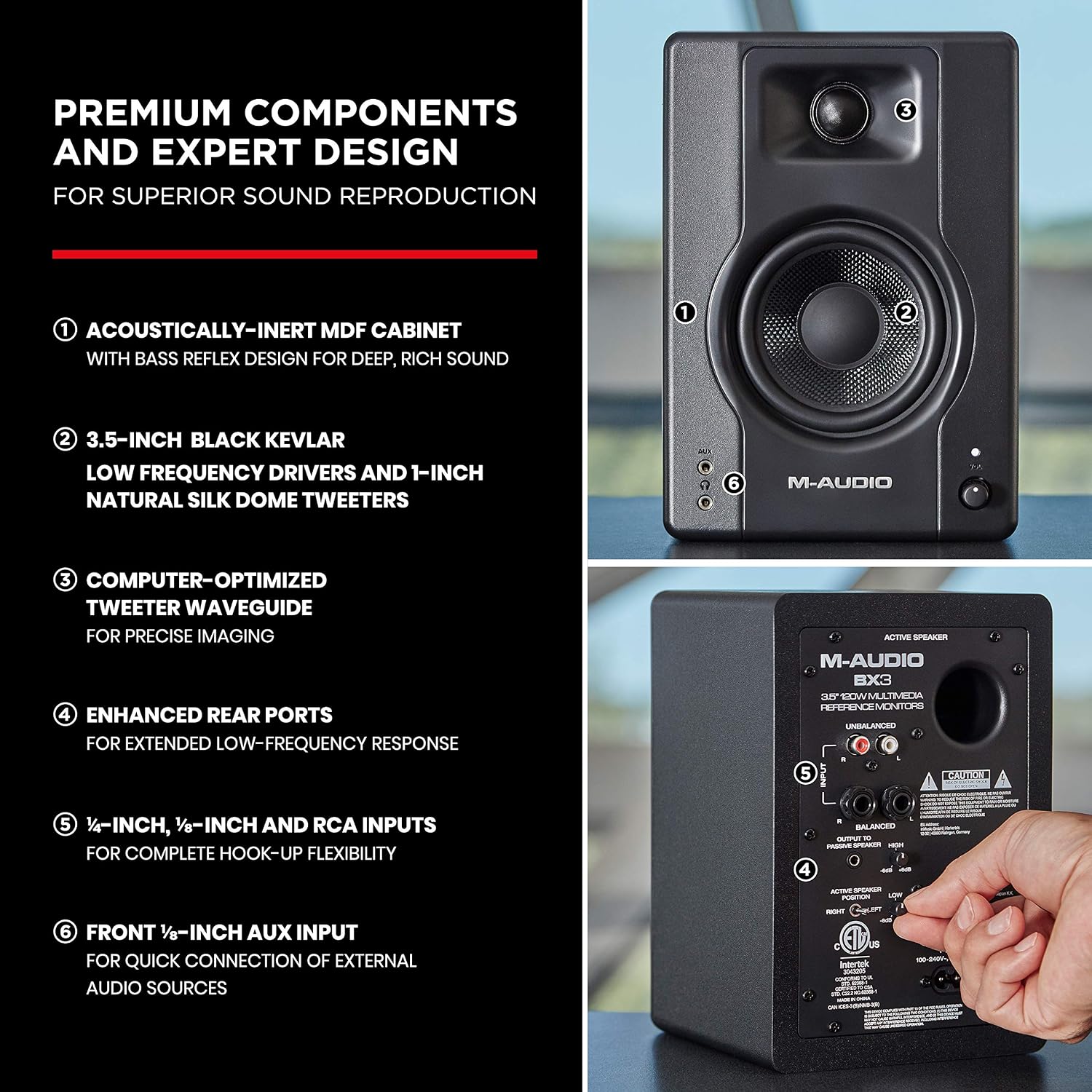 M-Audio BX3 - 120-W Powered Desktop Computer Speakers / Studio Monitors for Gaming, Music Production, Live Streaming and Podcasting (Pair) - Image 4