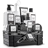 Birthday Gifts Spa Kit for Men - Sandalwood and Oak Scented Bath Gift Set and Shower Gift Basket With Face Wash & Brush, Shower Gel, Bubble Bath, Body Lotion, Body Mist, Handmade Soap, Salts & Puff