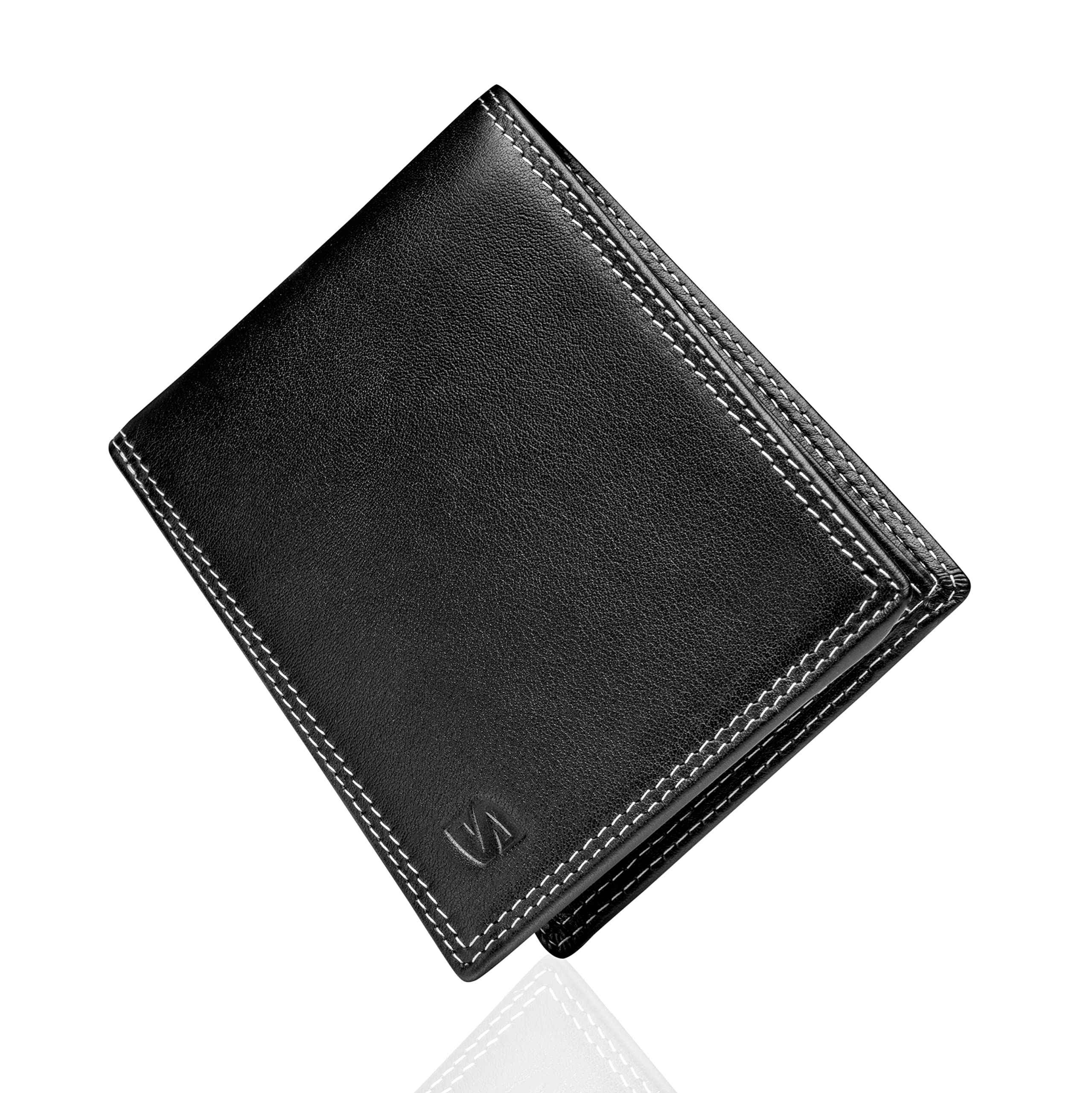 SERASAR | Men's Real Leather Wallet [Space] with RFID Protection | Black/White | 12 Card Slots | Including Gift Box | Great Gift idea | Men's Purse | Pouch