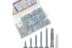 JEGONFRI High Hardness Wood Screws Assortment Kit and Plastic Wall Anchors, 203 pcs 1/2" to 1-1/2" Phillips Drive Flat Head Screws & 30 pcs M6 Drywall Anchors
