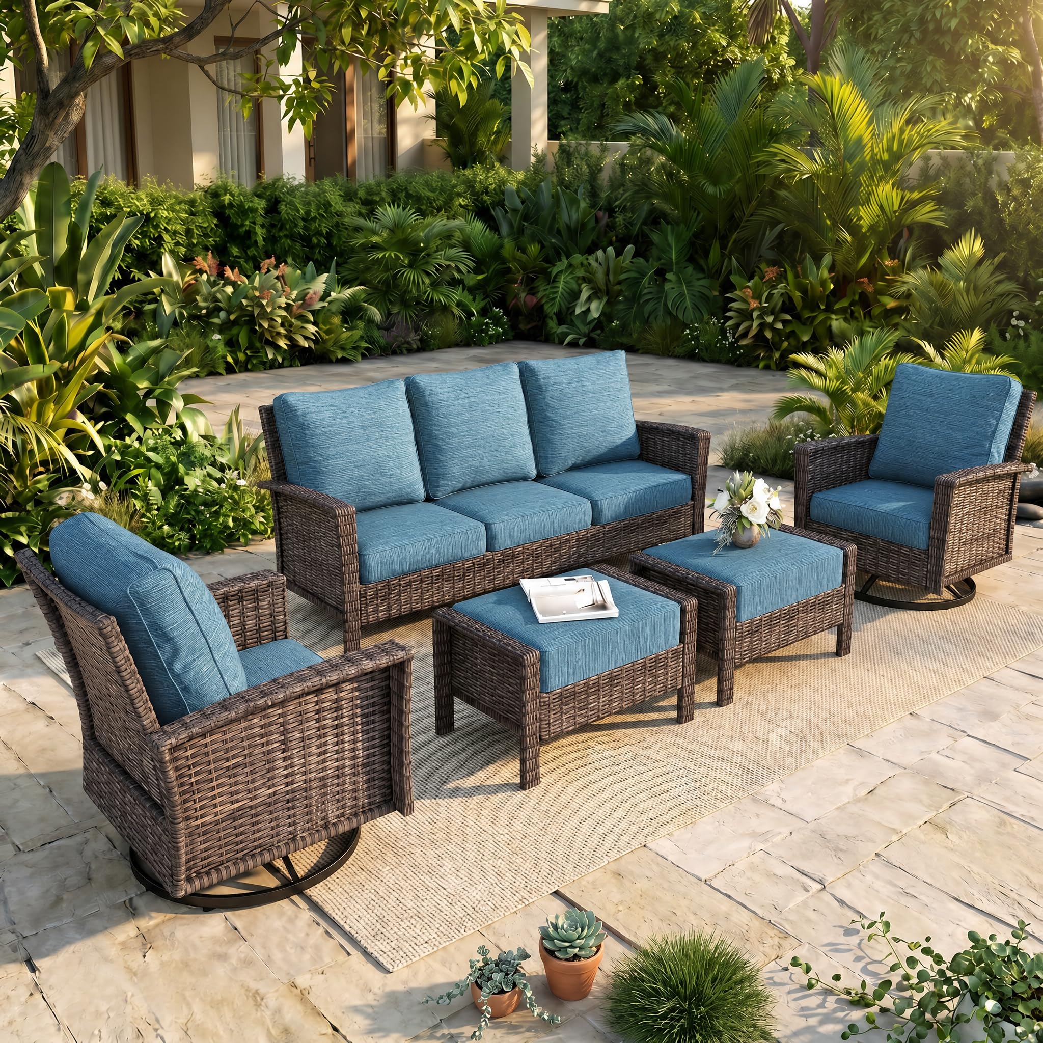 HERA'S HOUSE 5-Piece Patio Furniture Set with High Back Chairs, Blue