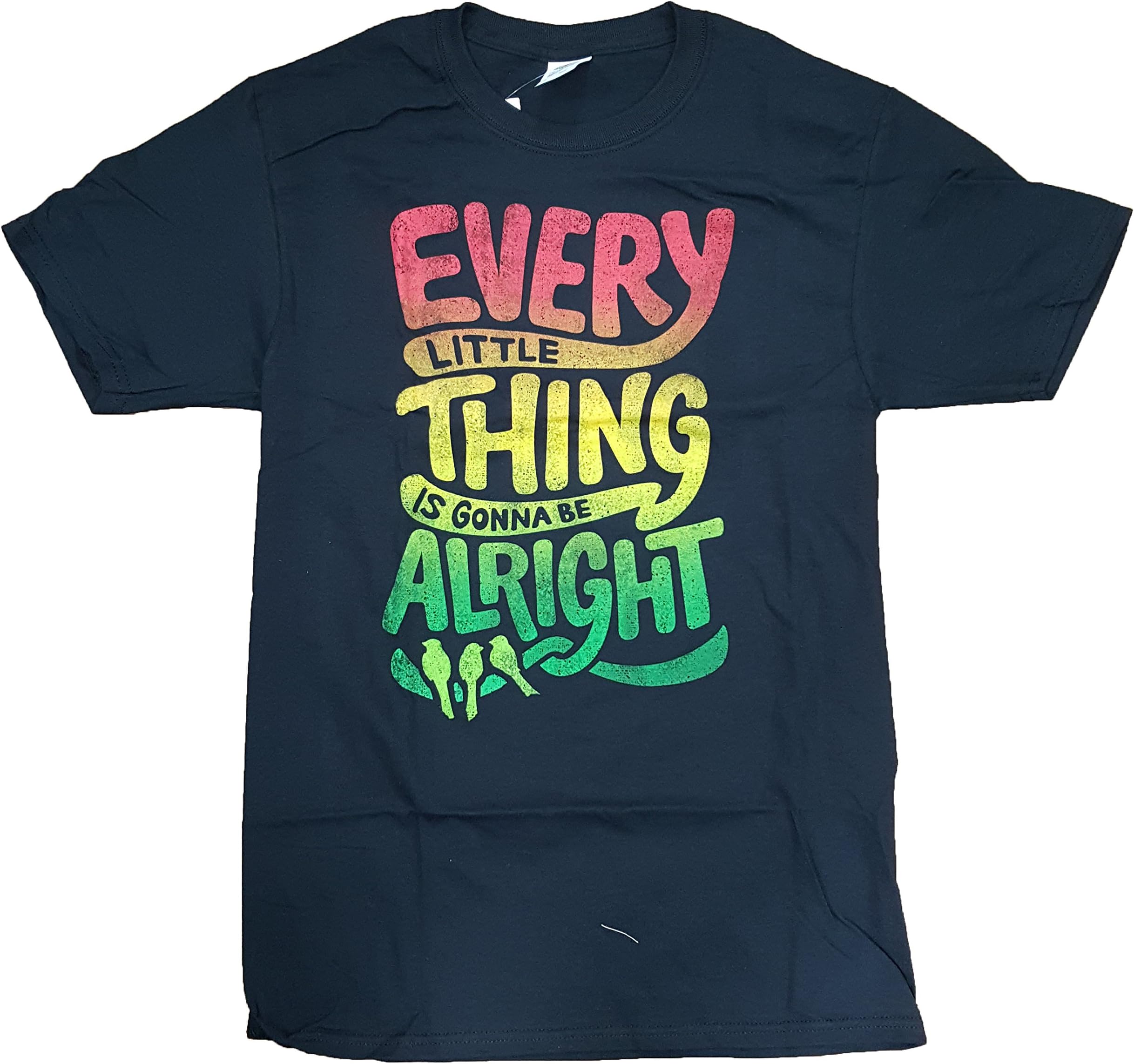 Fashion Every Little Thing Is Gonna Be Alright Black Graphic T-Shirt,Black,Large 42/44