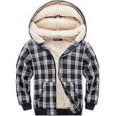 WULFUL Boys Flannel Fleece Jackets Plaid Sherpa Hoodie Zip Up Winter Coat 5-14 Years